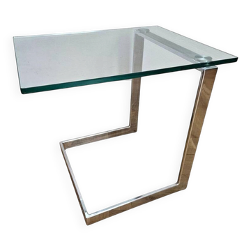Table basse, d'appoint en verre et chrome en porte-à-faux, années 1980
