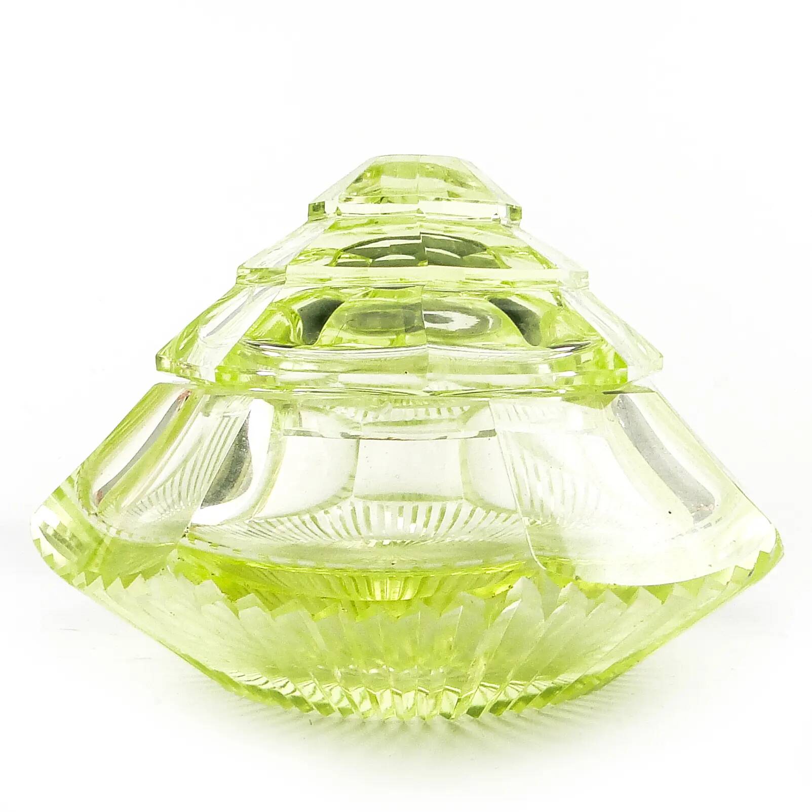 Art Deco bonbonniere, uranium crystal, Poland, 1930s