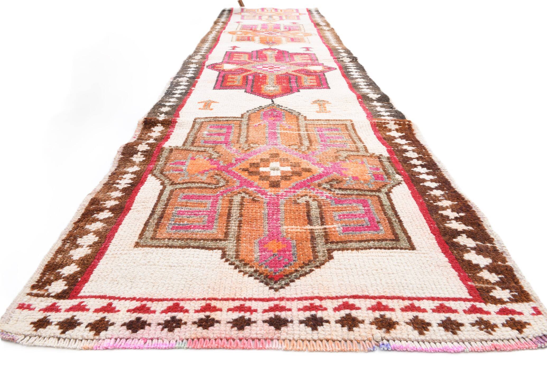 Red & Brown Oriental Persian Runner Rug, 84x334Cm