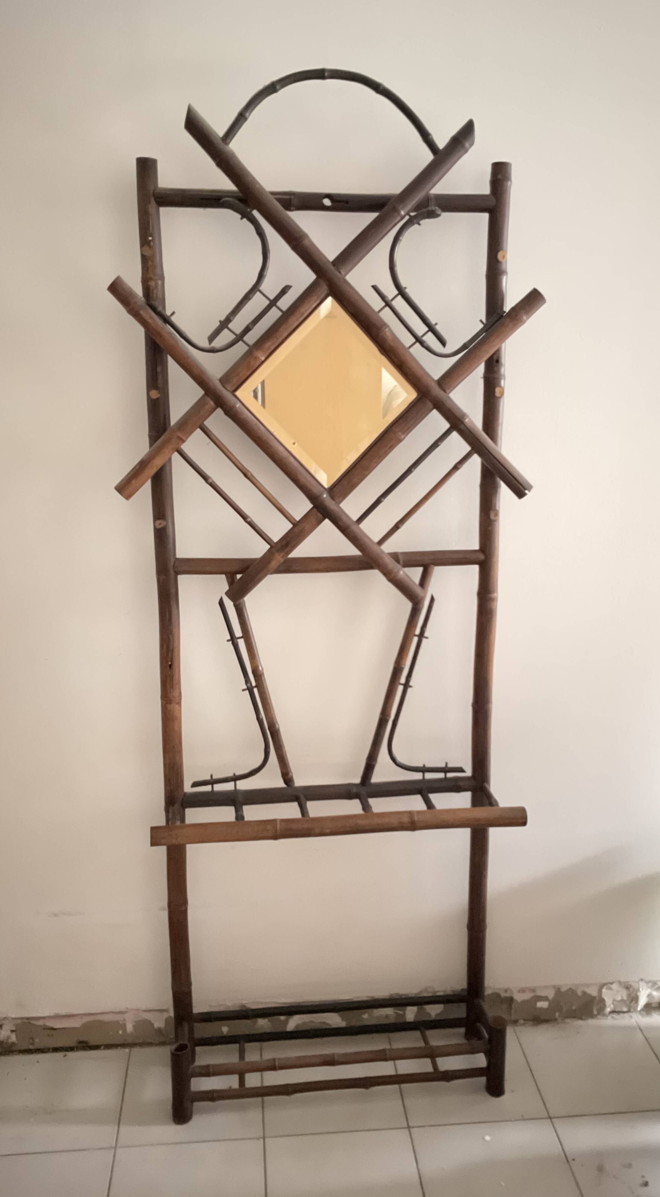 Coat rack for hats and umbrellas, bamboo, 19th century.