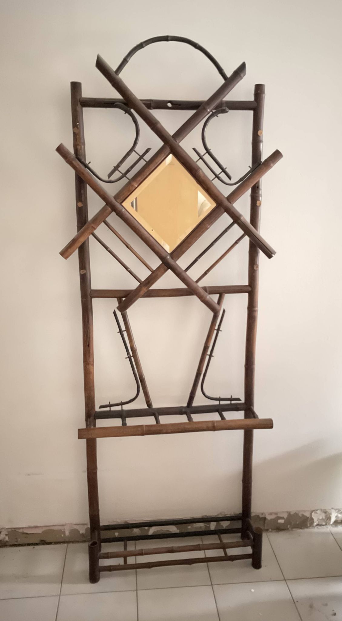 Coat rack for hats and umbrellas, bamboo, 19th century.
