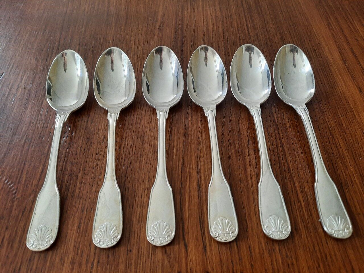 Set of 6 small silver metal spoons