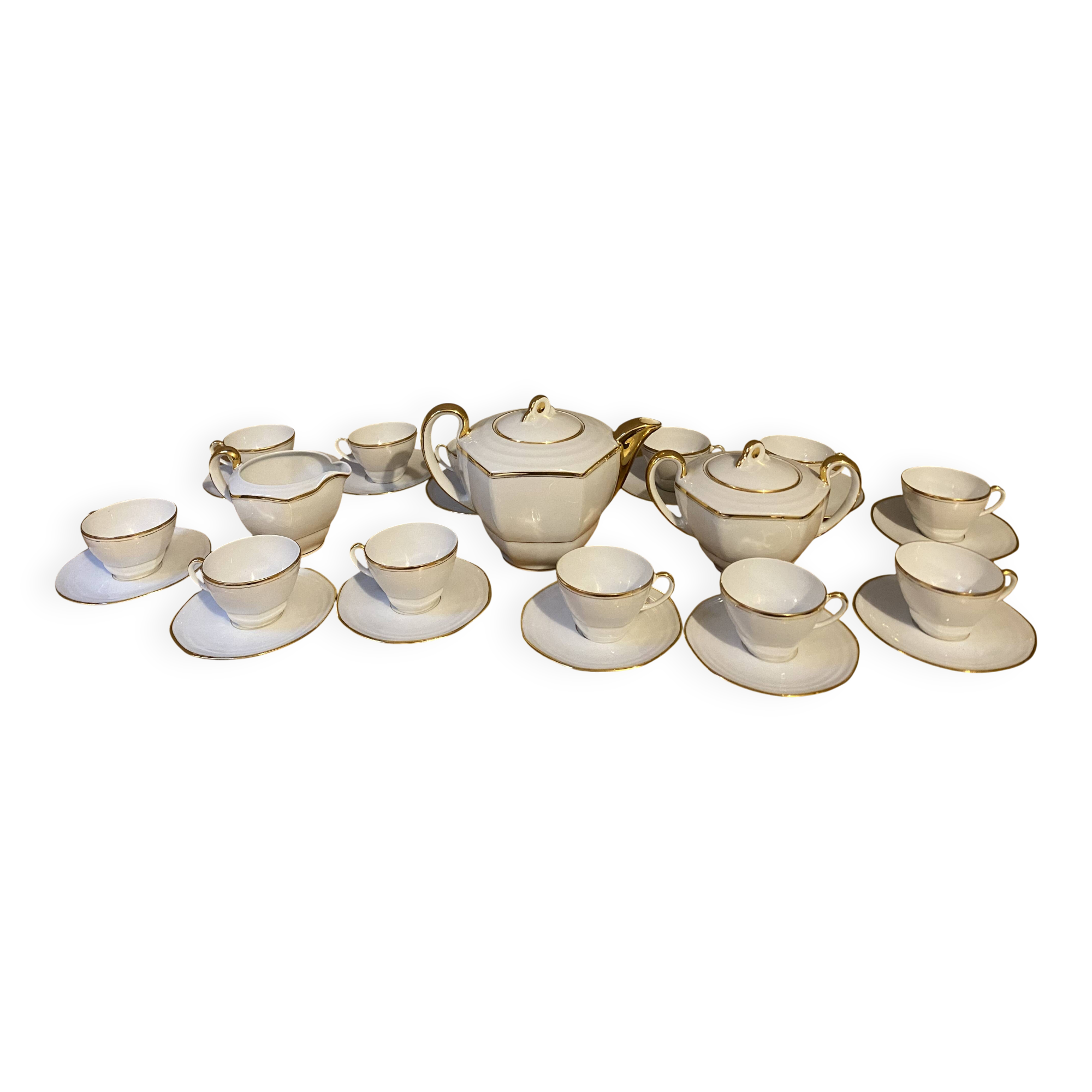 Exceptional Tea/Coffee Service Limoges – E. Galtier – 27 pieces – Fine Gold –