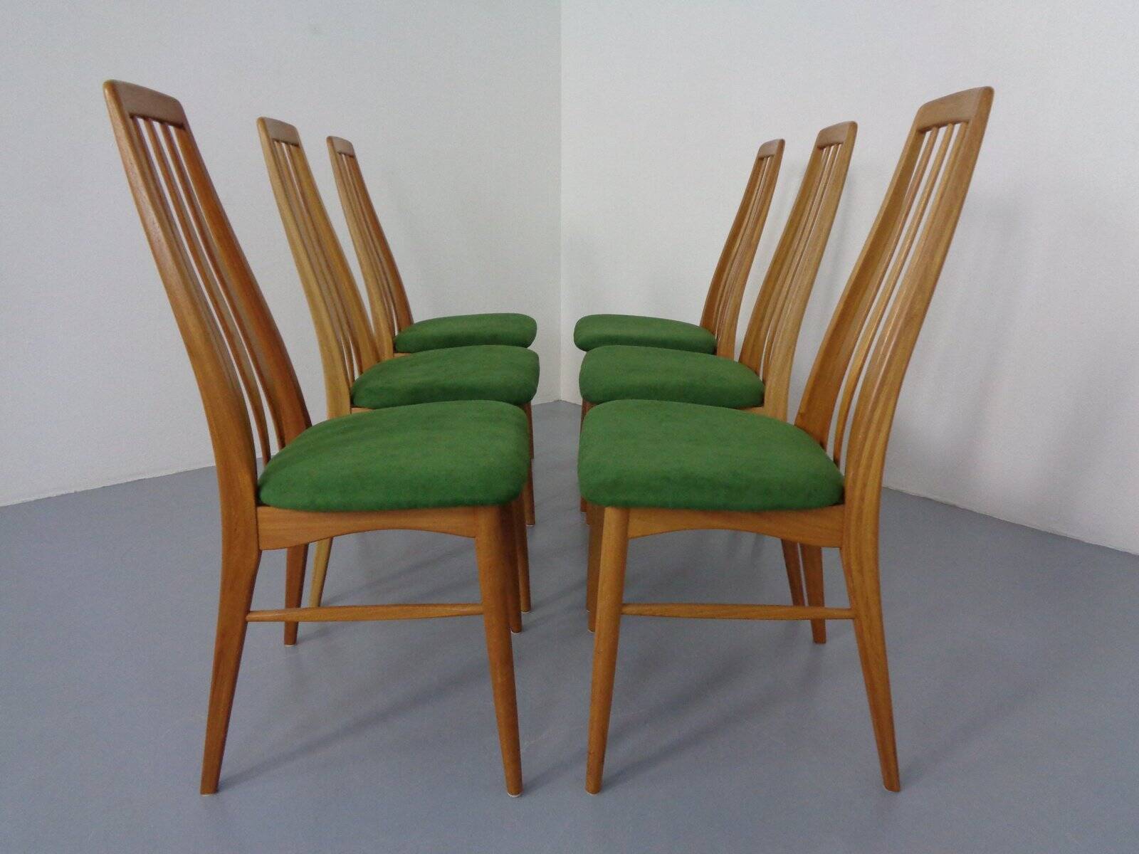 Eva dining chairs in teak by Niels Koeefoed for Hornslet Møbelfabrik, Denmark, 1960s, set of 6.