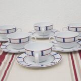 Ensemble de 6 tasses a thé porcelaine basque bleu et rouge