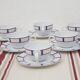 Set of 6 blue and red Basque porcelain tea cups