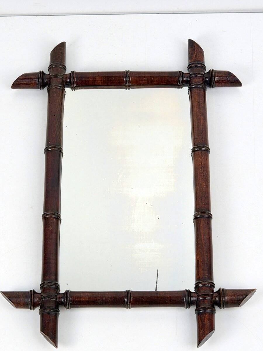 Art Nouveau Wooden Faux Bamboo Mirror, France, 1920
