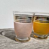6 multicolored and gold glasses 1950