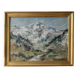 Tableau, oil, mountain landscape, Mont Blanc, Germaine Francoz