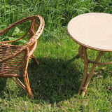 Armchair & table for children in wicker and rattan