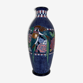 Vase Amphora décor perroquet Tchecoslovaquie 1930