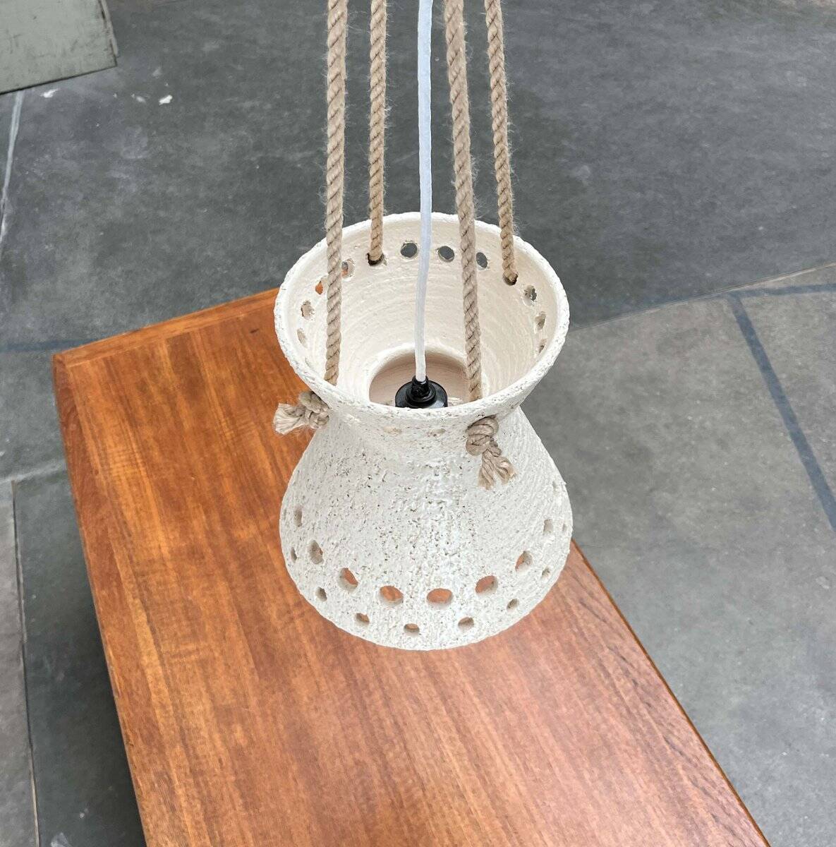 White ceramic pendant lamp in mid-century modern Danish style, 1960s.