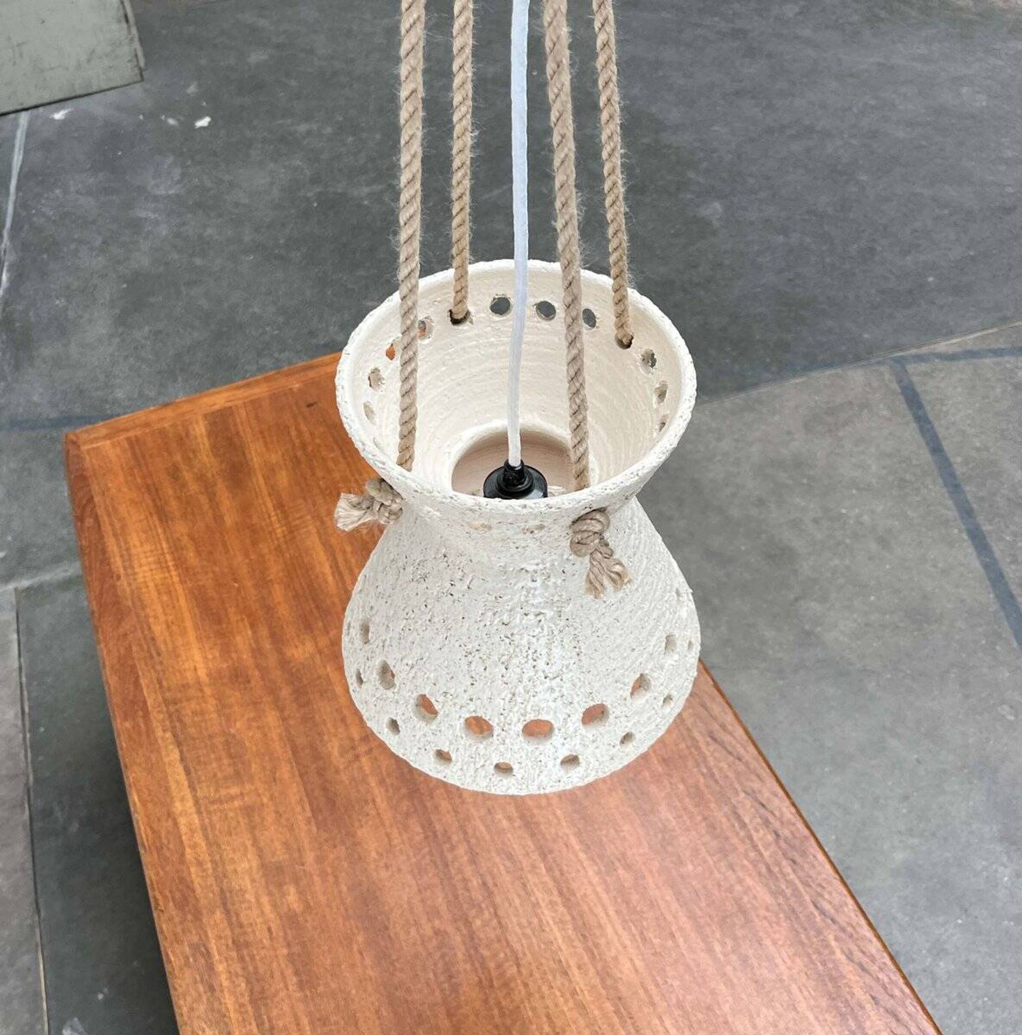 White ceramic pendant lamp in mid-century modern Danish style, 1960s.