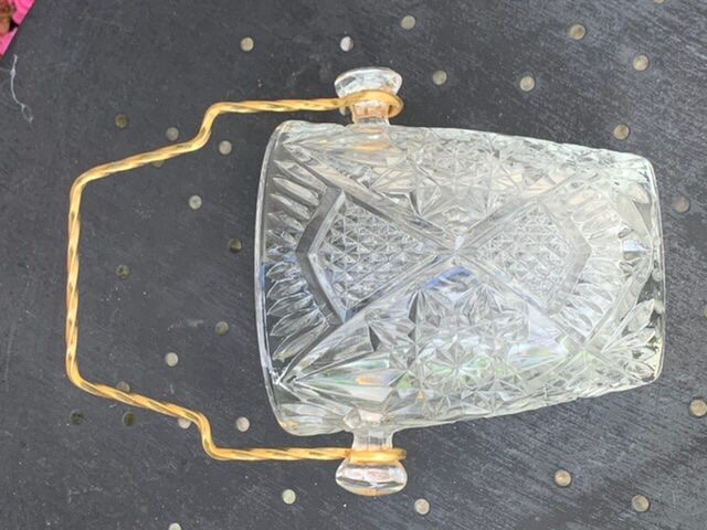 Ice bucket and whiskey decanter made of vintage chiseled transparent glass