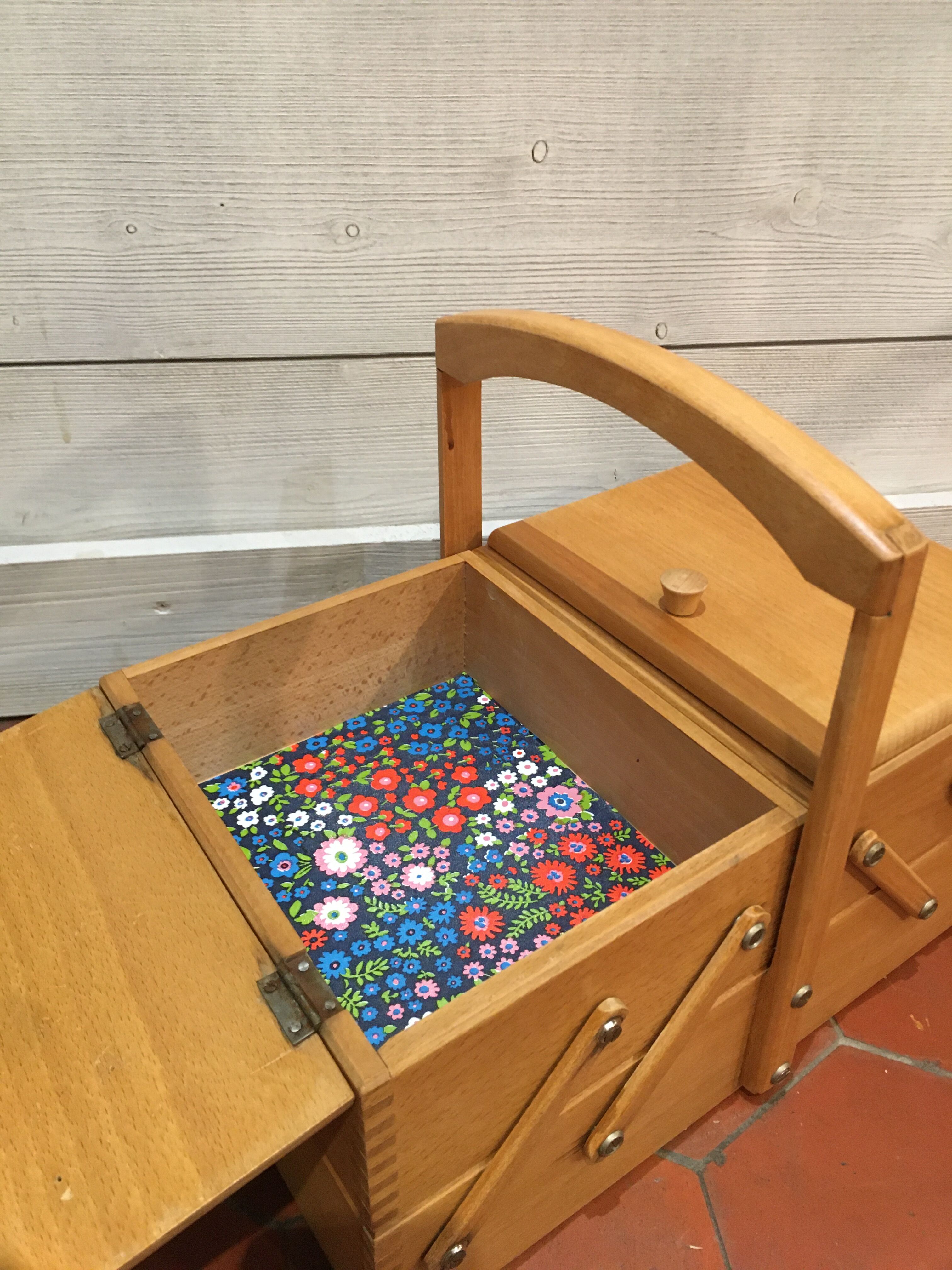 Wooden sewing basket