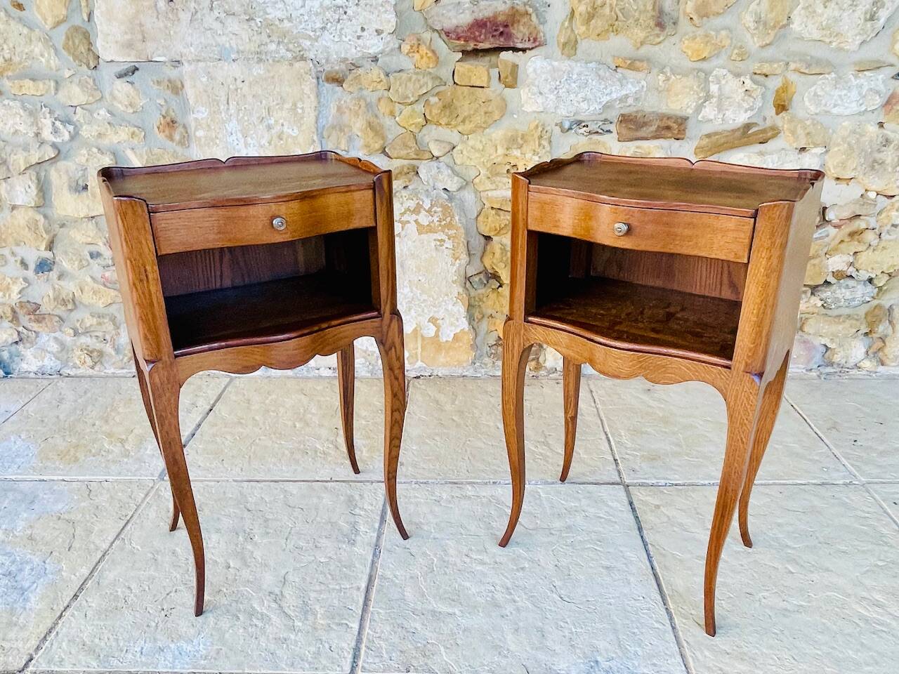 Pair of Louis XV style bedside tables in oak