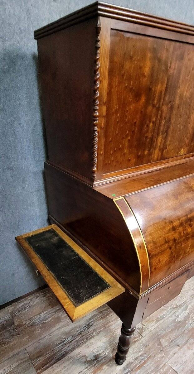 Parisian roll-top desk from the Charles X period in mottled mahogany