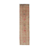 Handmade Vintage Oriental Beige Runner Carpet 77 cm x 331 cm