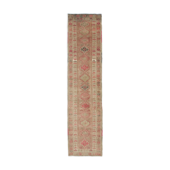 Tapis runner oriental beige vintage fait à la main 77 cm x 331 cm