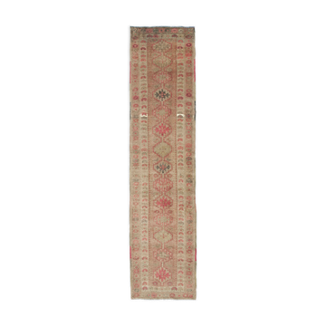 Handmade Vintage Oriental Beige Runner Carpet 77 cm x 331 cm