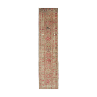 Handmade Vintage Oriental Beige Runner Carpet 77 cm x 331 cm