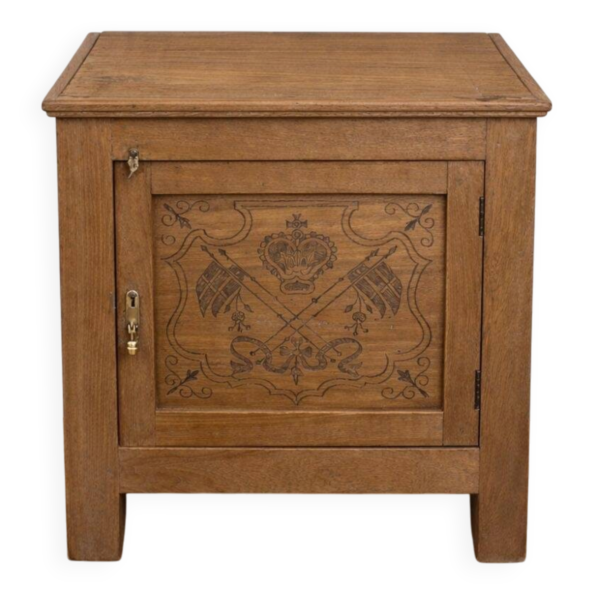 Oak side cabinet with carved motifs