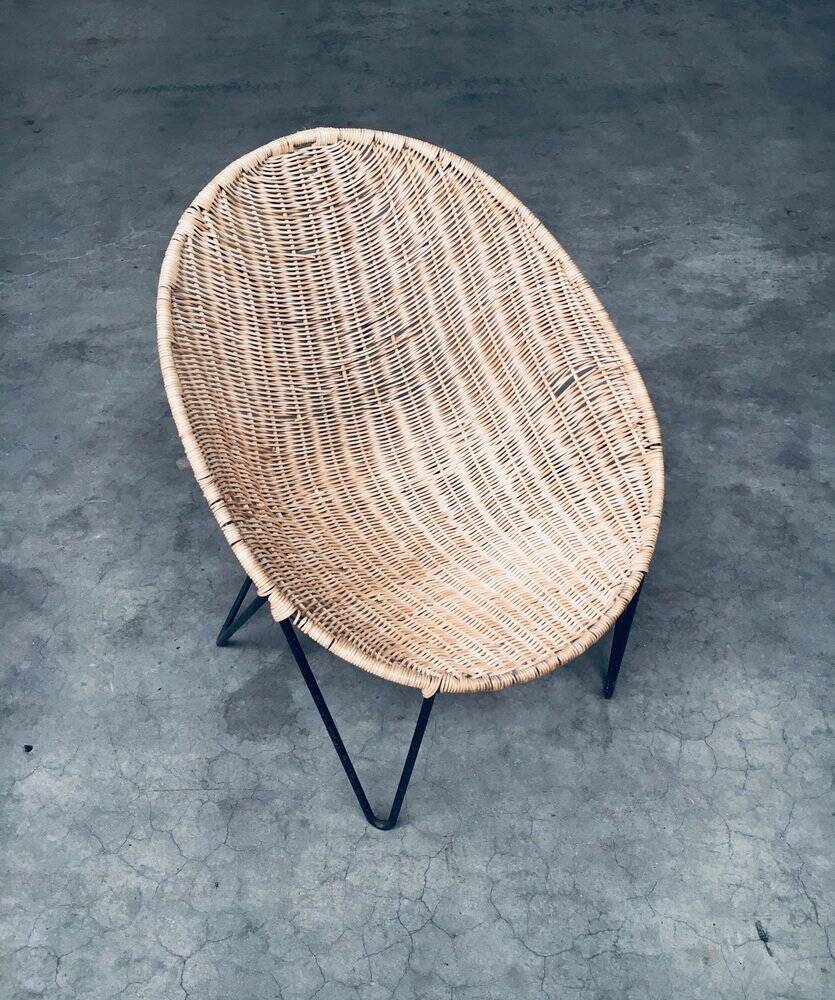 Mid-Century Modern Design Egg Basket Wicker Chairs, Italy, 1950s, Set of 3