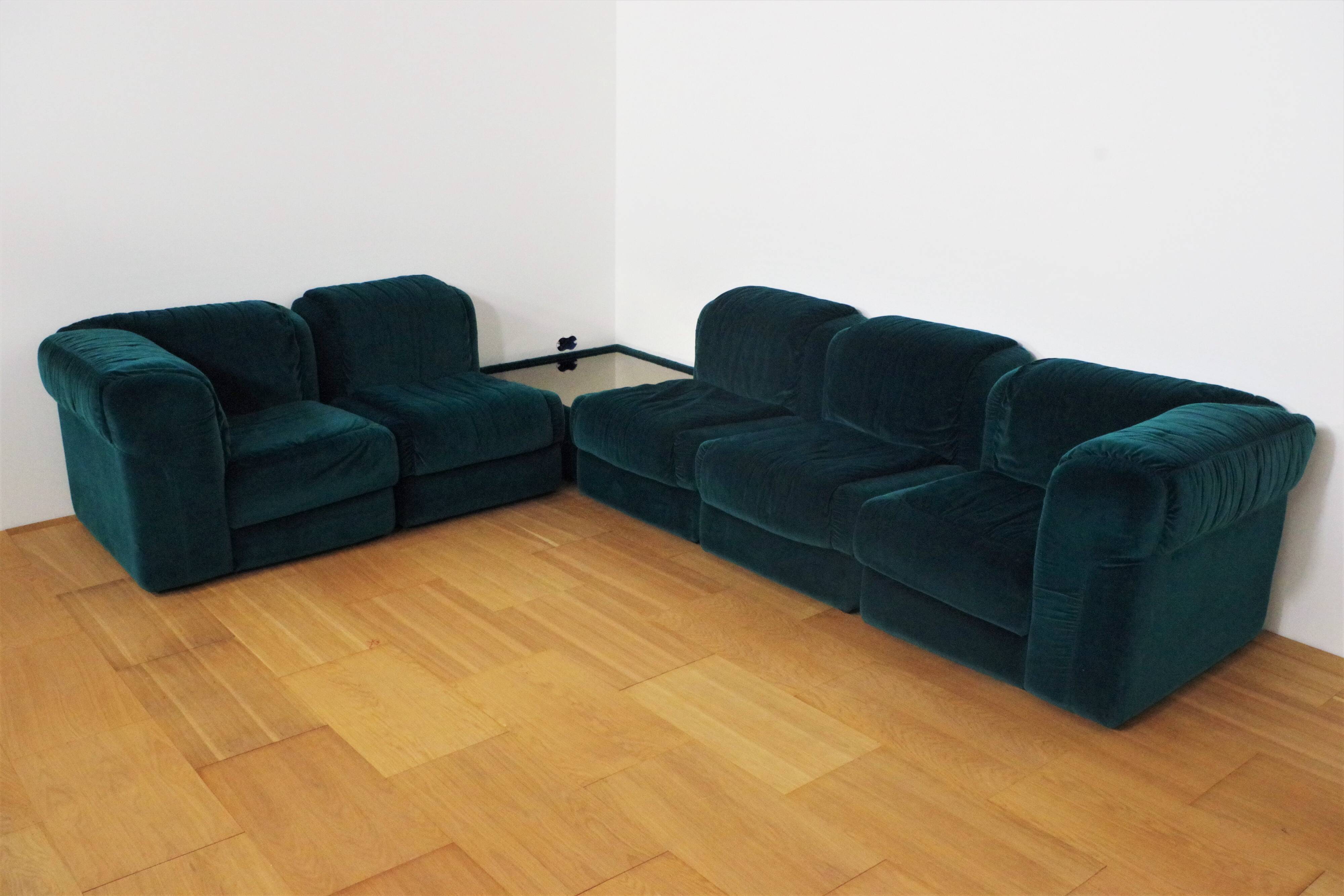 Fauteuils en Chenille de Seven Salotti, 1970s, Set de 5