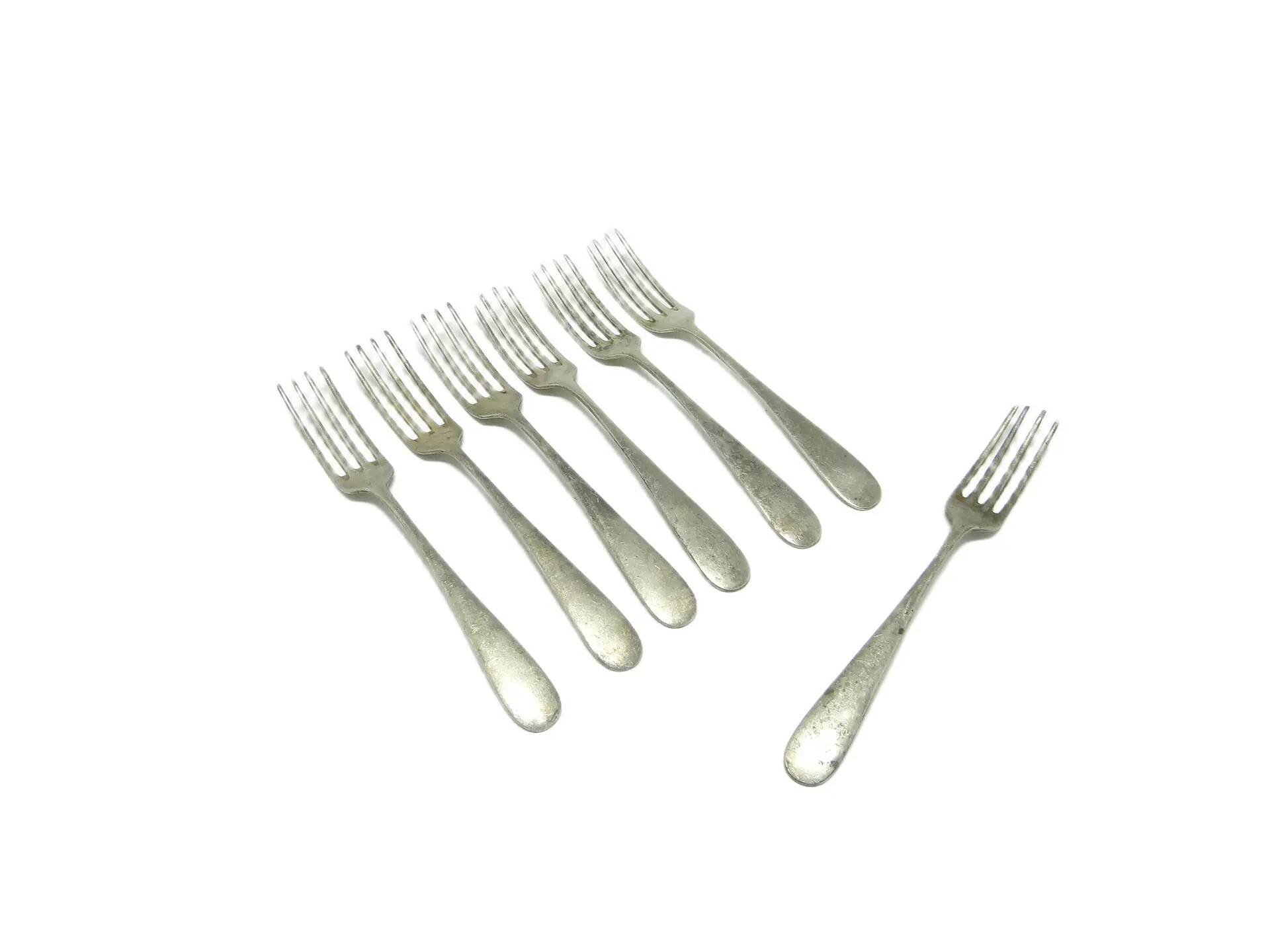 Set of forks, minimalism, silver-plated brass, Henneberg Brothers, Poland, 1930s