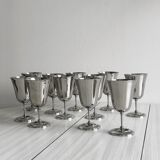 Set of 10 shiny silver metal stemmed cups