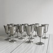 Set of 10 shiny silver metal stemmed cups