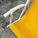 Transat de plage en bois blanc et coton jaune