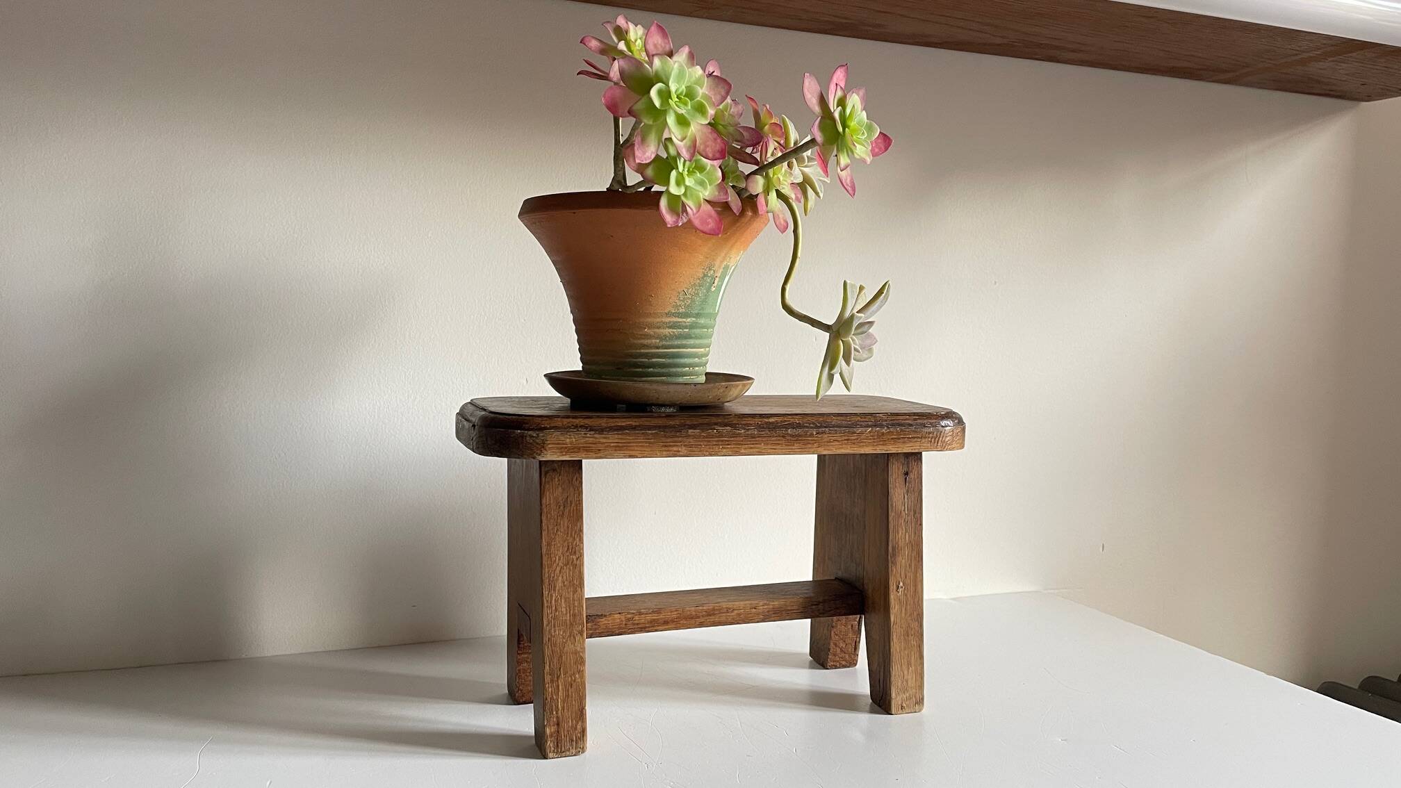 Vintage solid oak stool