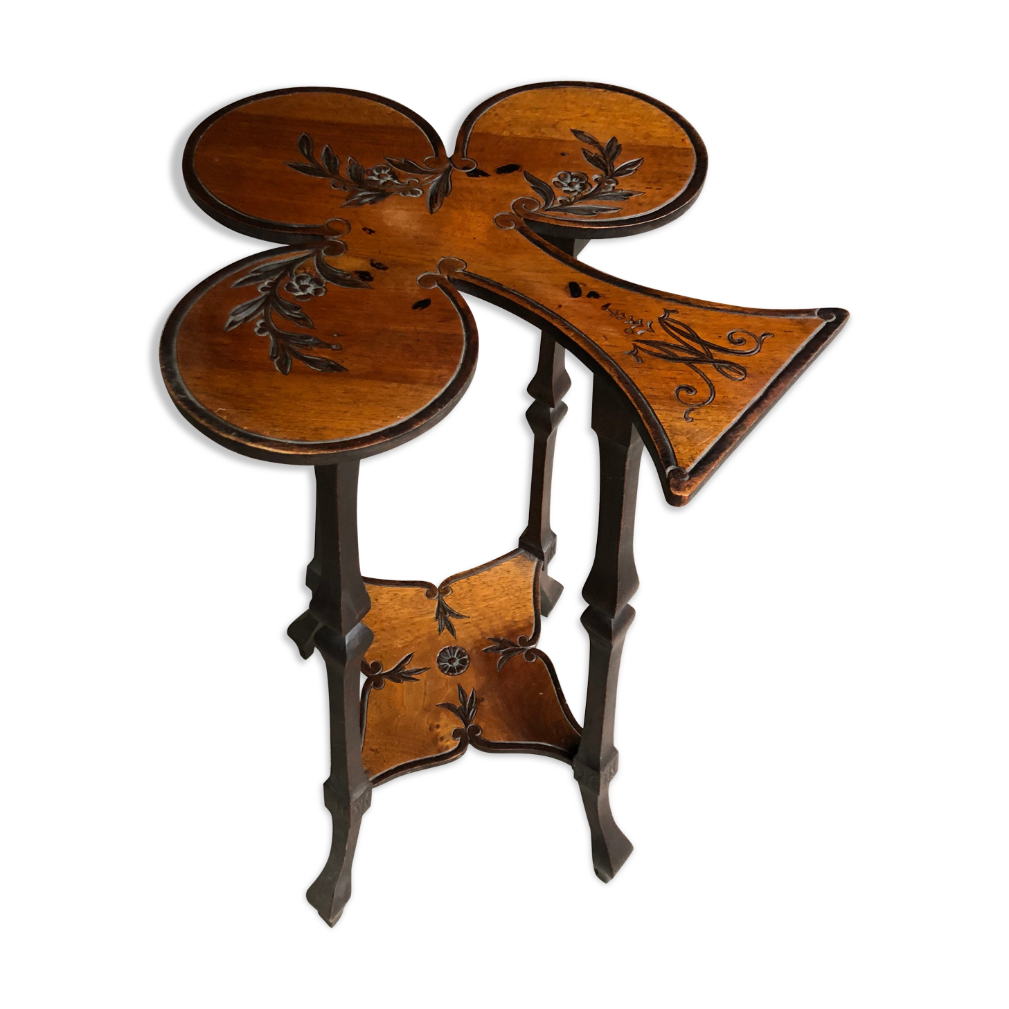 Art nouveau table with a pyrograved decoration