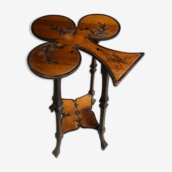 Art nouveau table with a pyrograved decoration