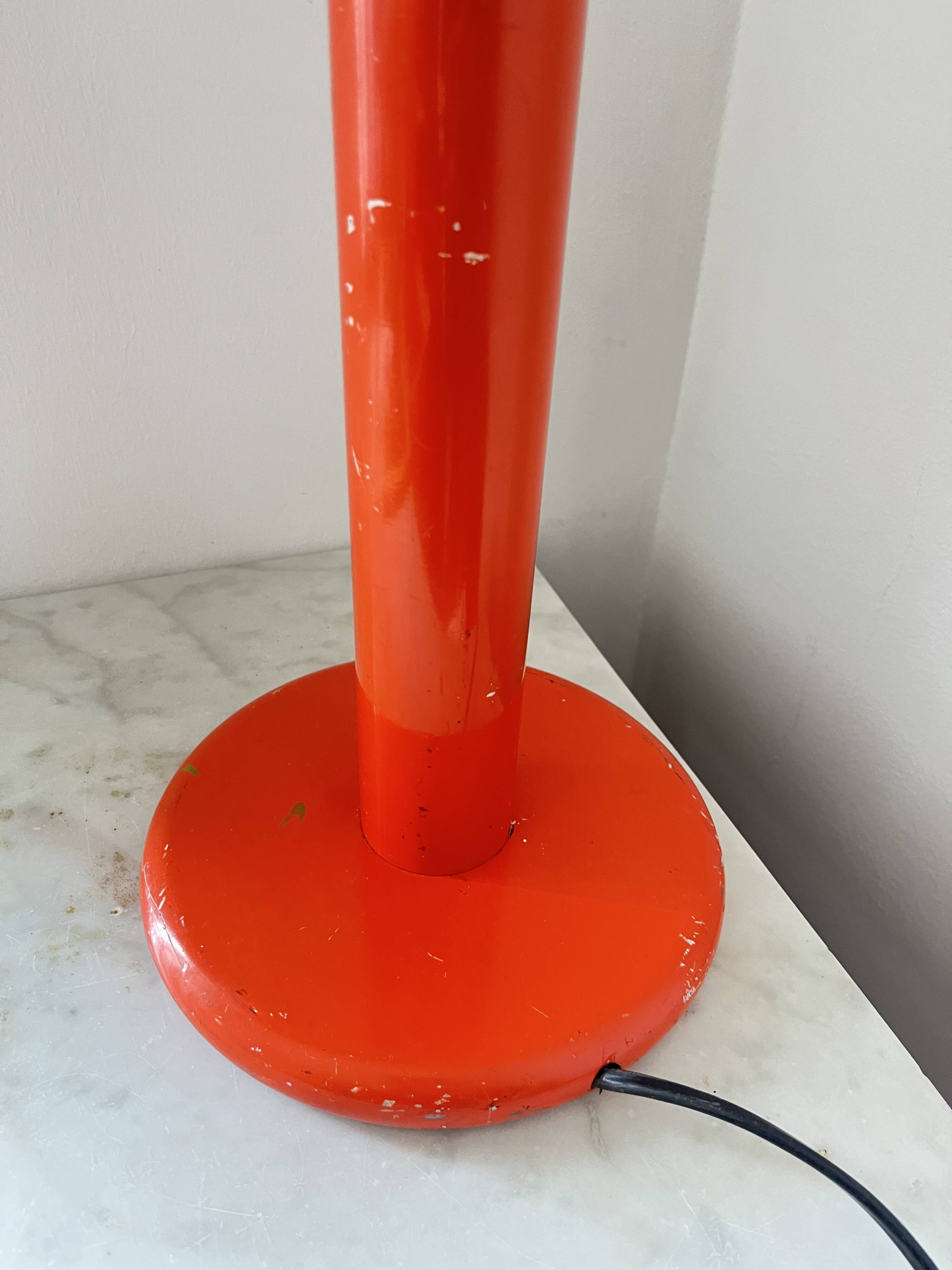 Vintage Space Age Orange Metal Table Lamp Adjustable Gooseneck, 1970s