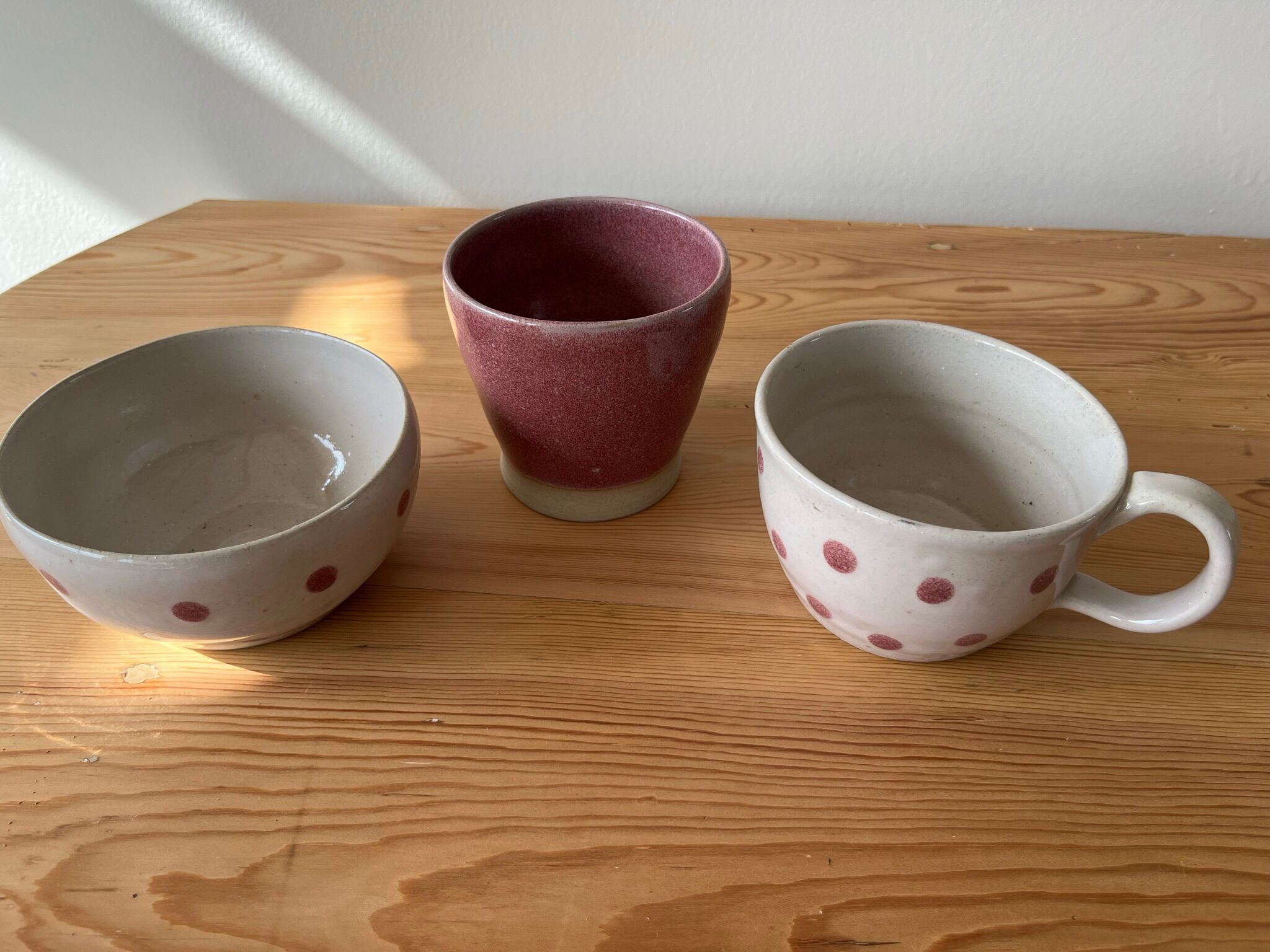 Ceramic bowl, cup and sugar bowl