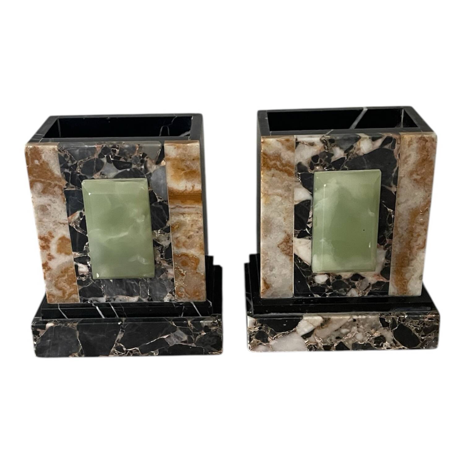 Pair of Art Deco marble and onyx bookends