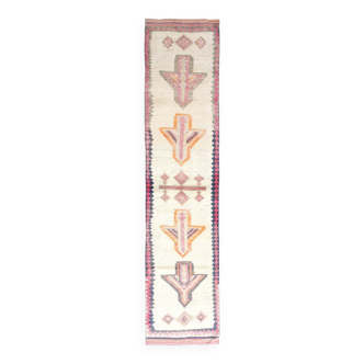 3x13 Salmon Orange & Cream Orientel Wool Runner Rug, 87x384 Cm