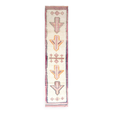 3x13 Salmon Orange & Cream Orientel Wool Runner Rug, 87x384 Cm