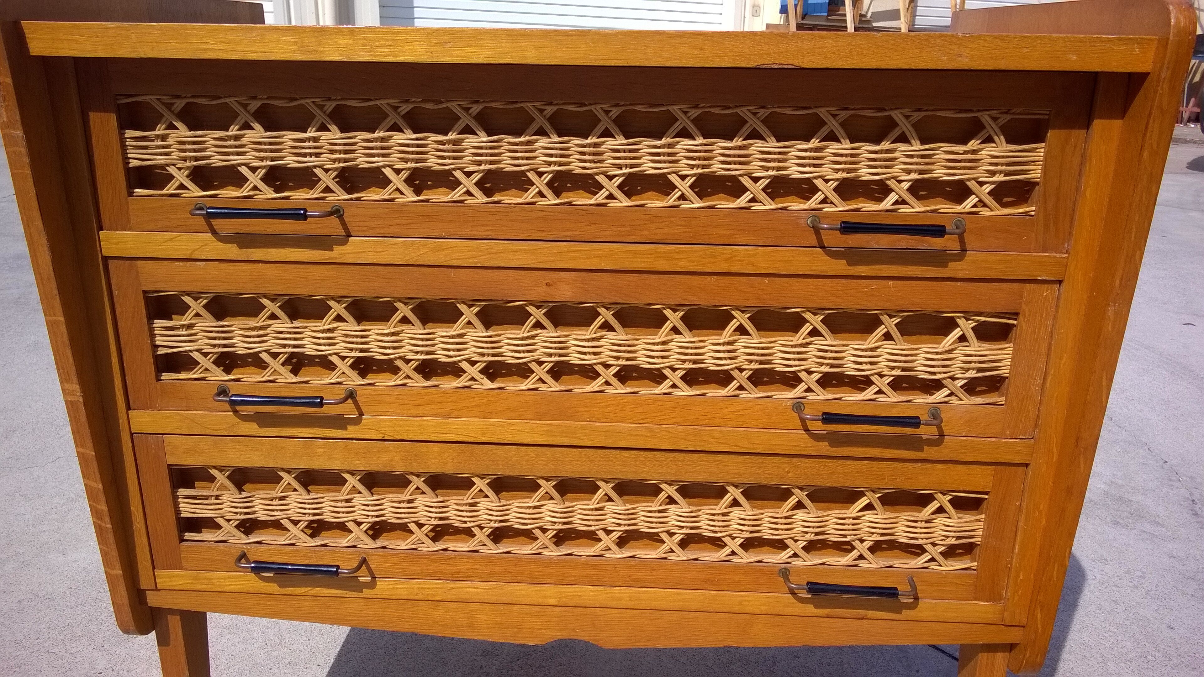 Rattan and oak dresser