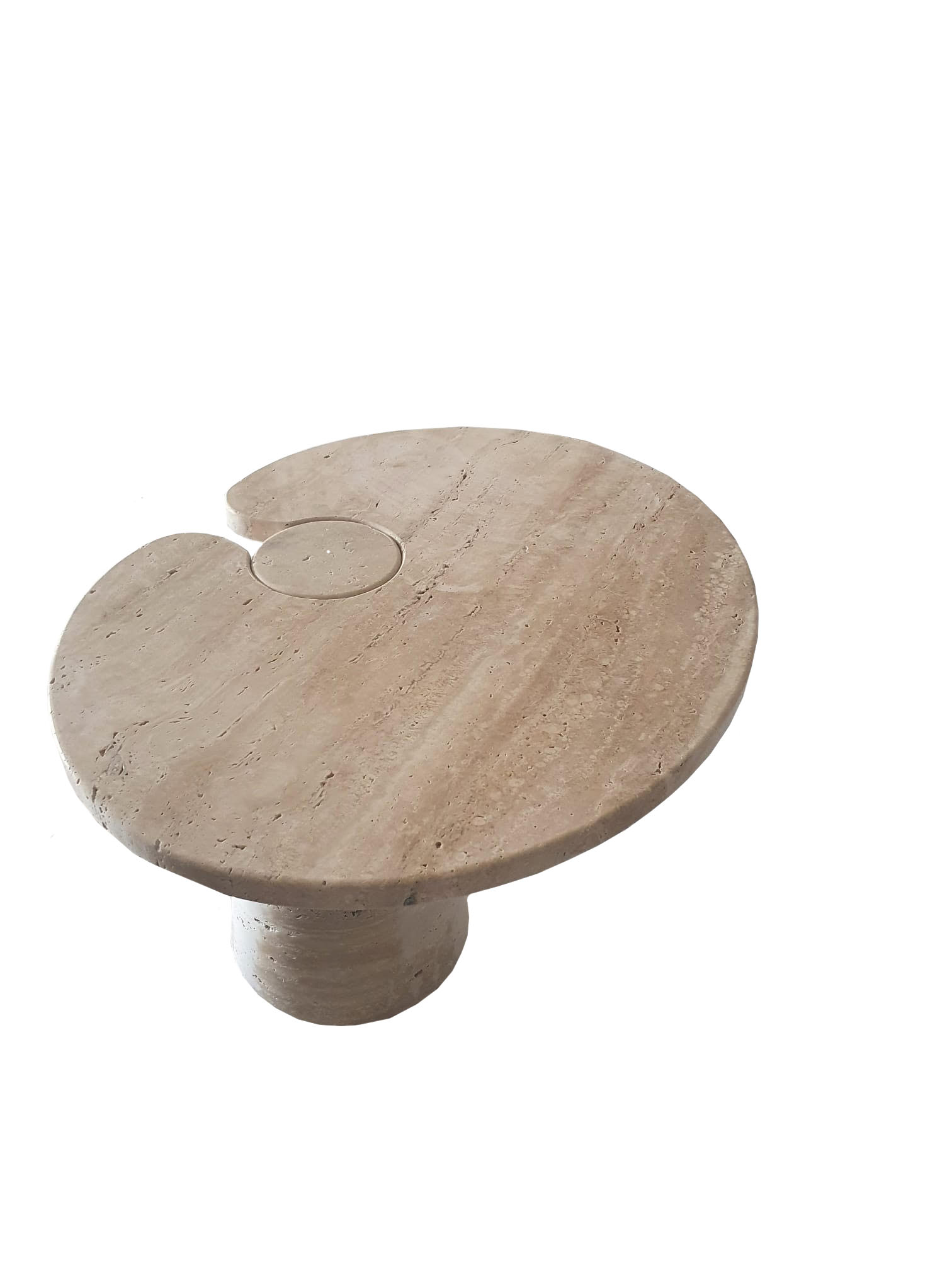 Angelo Mangiarotti  coffee table in Italian Travertino. Part of the Eros series, Italy in the 1970s