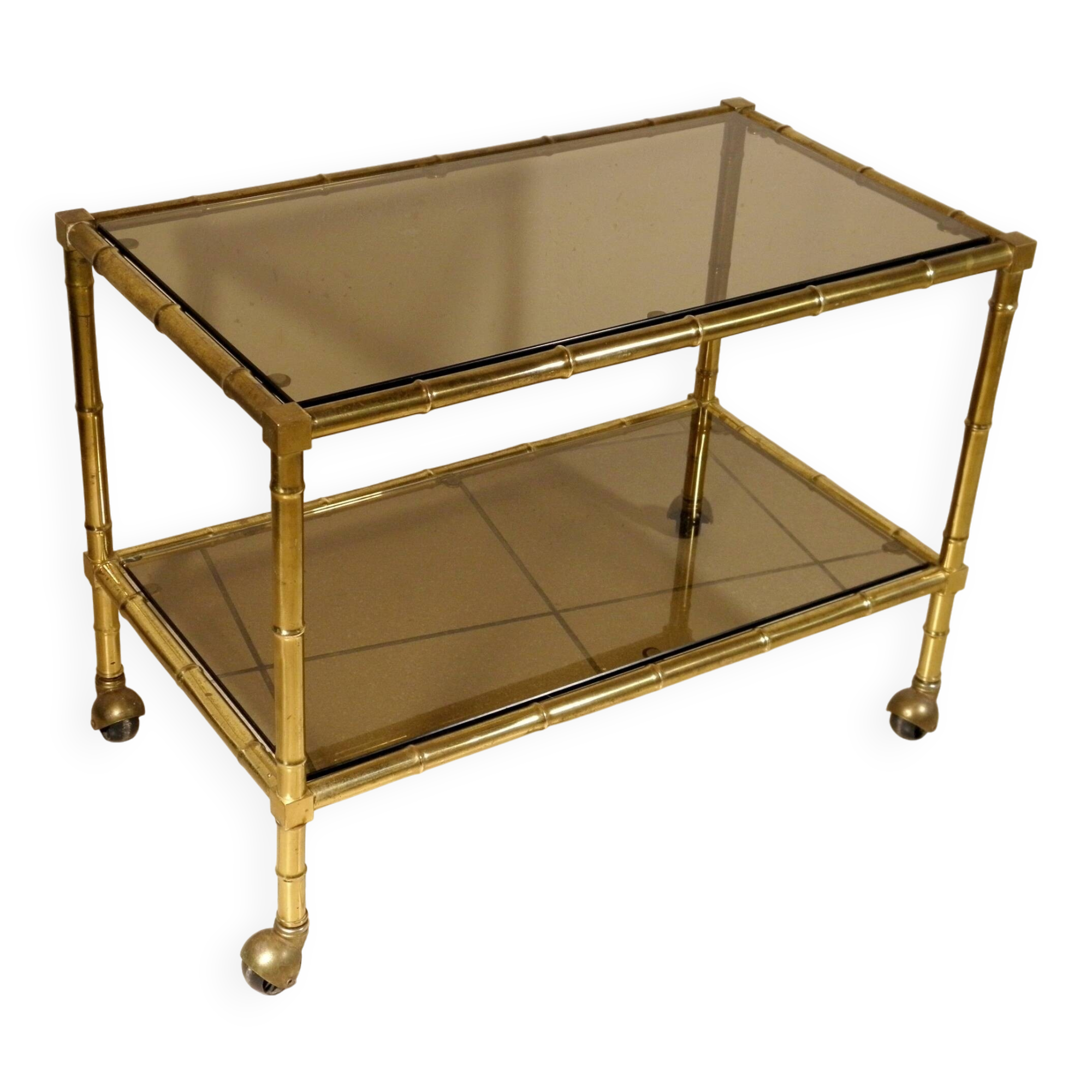 Serving trolley, table on wheels in "bamboo" brass