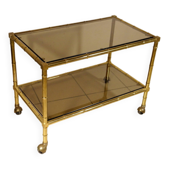 Serving trolley, table on wheels in "bamboo" brass