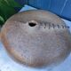 Vintage sandstone vase, in the shape of a rugby ball, signed