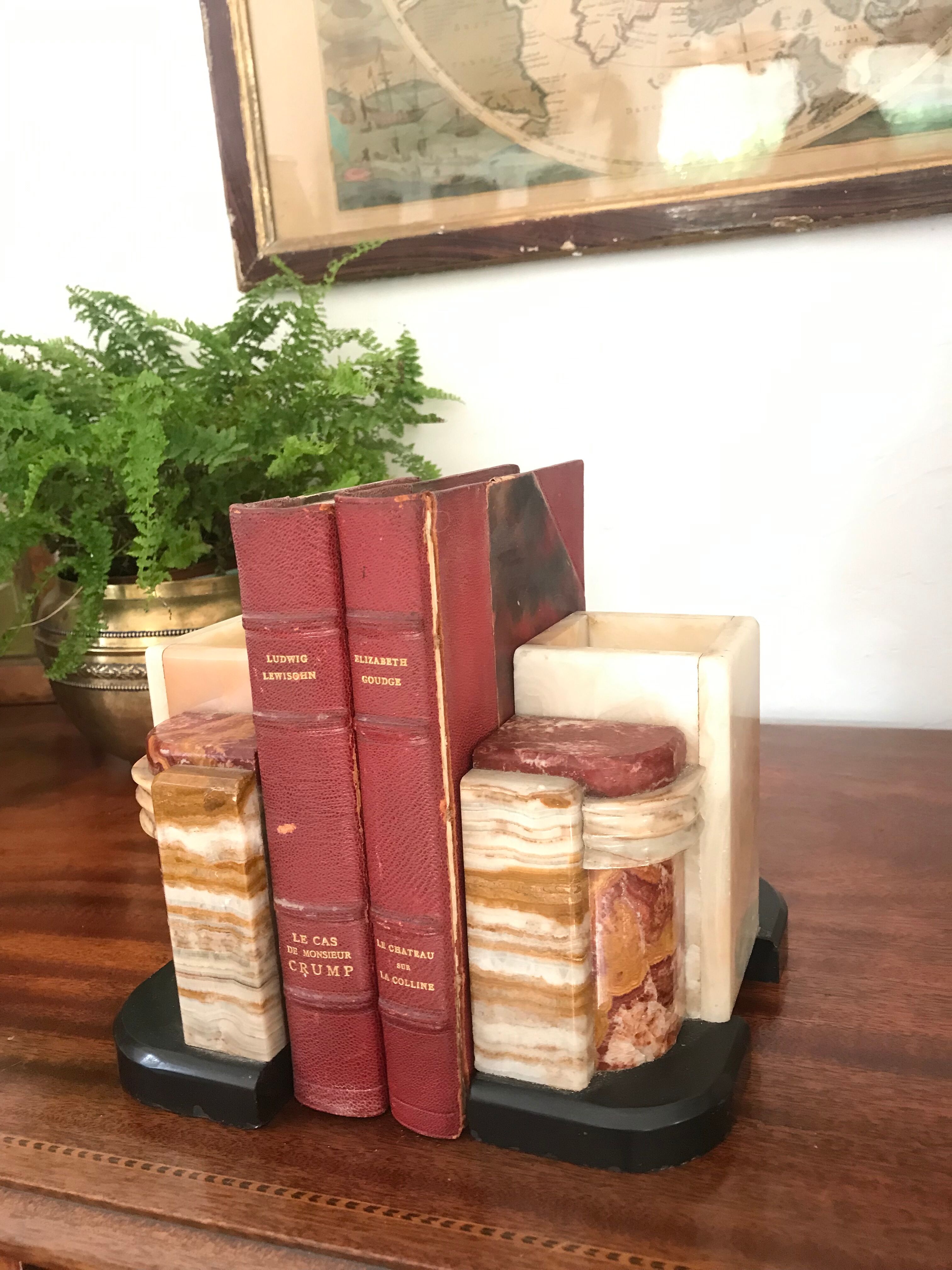 Pair of Art Deco marble book clamts