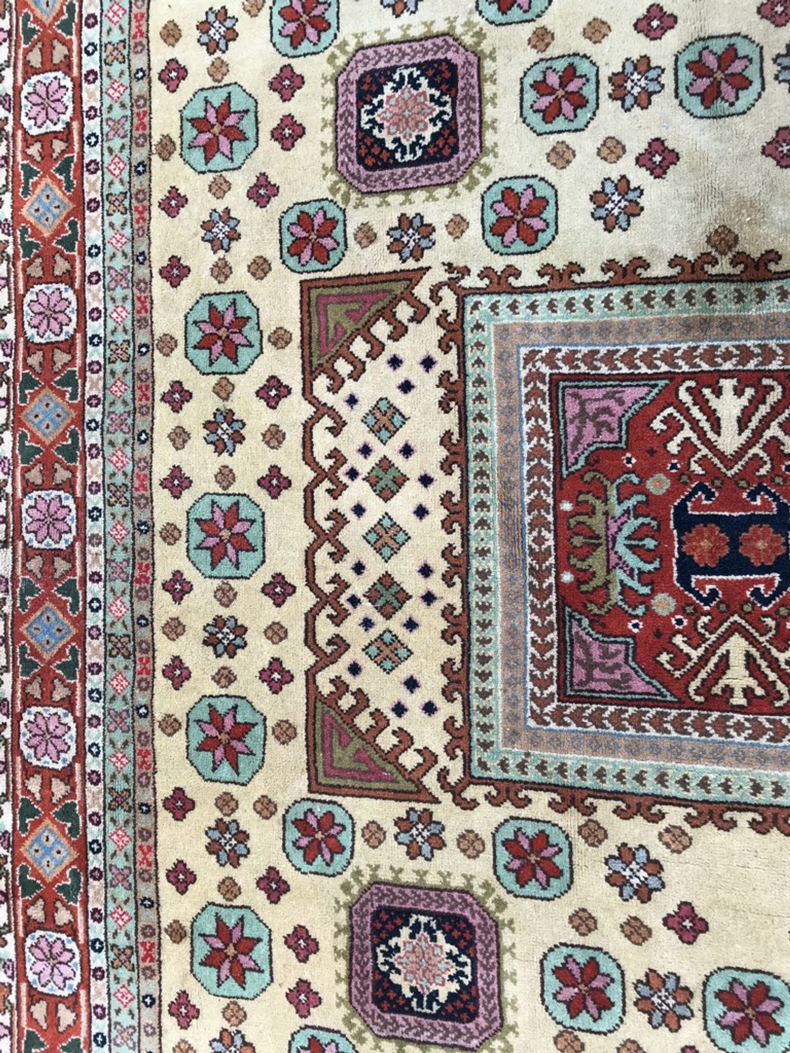 Old hand made square transylvania oriental rug wool 182 x 182