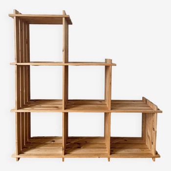 Vintage 80s pine staircase shelf bookcase Maison Regain style