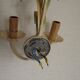 French vintage metal double wall light with peach and green leaves.