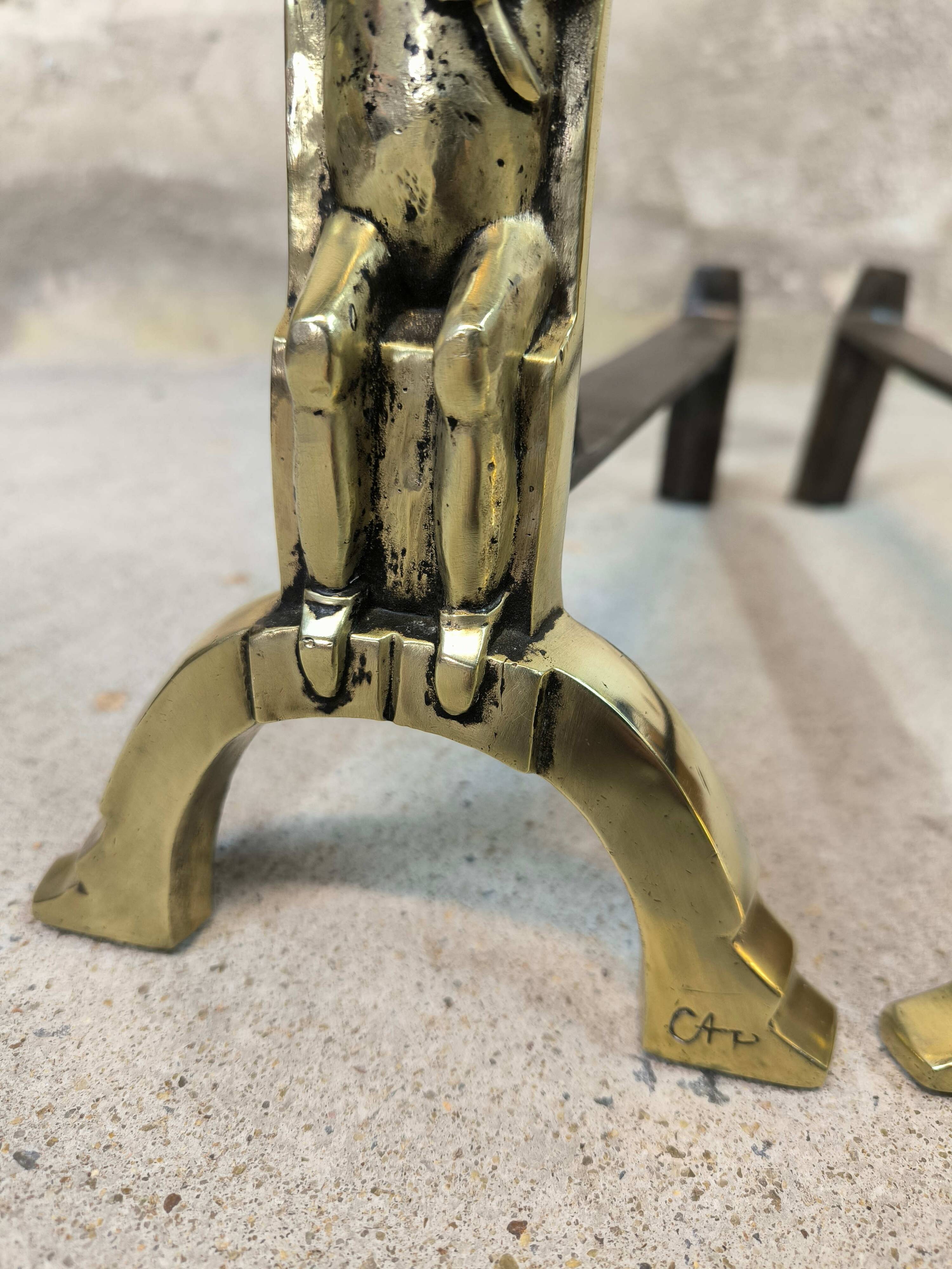 Pair of bronze "Shamans" andirons by Anton Prinner